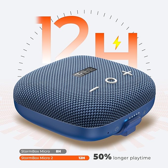 Tribit StormBox Micro 2 Portable Speaker: 90dB Loud Sound Deep Bass IP67 Waterproof Small Speaker Built-in Strap, 12H Playtime (2 color options)