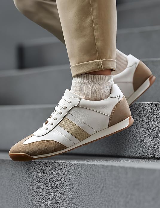 Symbol Premium Mens Smart Casual Leather Sneakers (White)