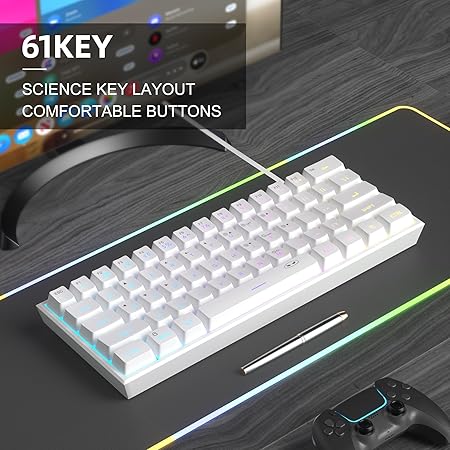MageGee Mini 60% Gaming Keyboard,Upgrade Rgb Backlit 61 Key Ultra-Compact Keyboard,Ts91 Ergonomic Waterproof Mechanical Feeling Office Computer Keyboard For Pc,Mac,Ps4,Xbox One Gamer(White),wired
