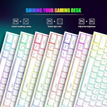 MageGee Mini 60% Gaming Keyboard,Upgrade Rgb Backlit 61 Key Ultra-Compact Keyboard,Ts91 Ergonomic Waterproof Mechanical Feeling Office Computer Keyboard For Pc,Mac,Ps4,Xbox One Gamer(White),wired