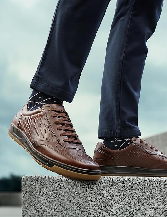 Symbol Premium Mens Smart Casual Lifestyle Leather Sneakers (Brown)