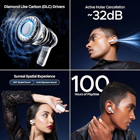 boAt Nirvana Space, 360º Spatial Audio, Active Noise Cancellation (~32dB), 100Hrs Battery, v5.3 Bluetooth Earbuds (5 Color options)