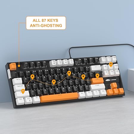 MageGee 75% Mechanical Gaming Keyboard with Brown Switch, LED White Backlit Keyboard, 87 Keys Compact TKL Wired Computer Keyboard for Windows Laptop PC Gamer - Black/White