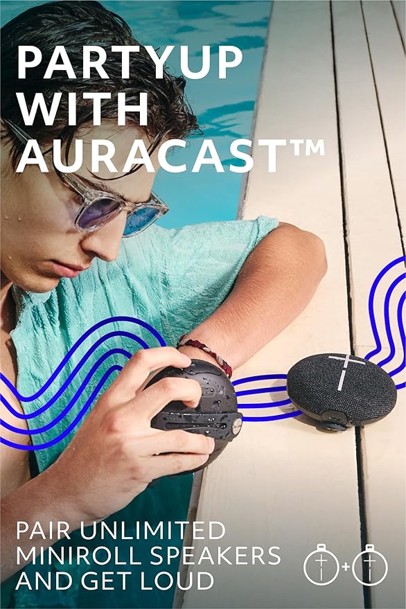 Ultimate Ears MINIROLL Ultra-Portable Waterproof Bluetooth Speaker, Big Bass, IP67 Dustproof, 40 m (131 ft) - (4 color options)