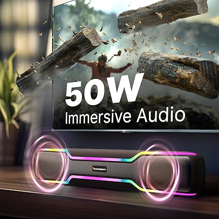 CrossBeats Blaze B50 | 50W Sound bar | Gaming RGB Light | FM Radio AUX, SD Card, USB I 4000 mAh 10 Hrs Battery
