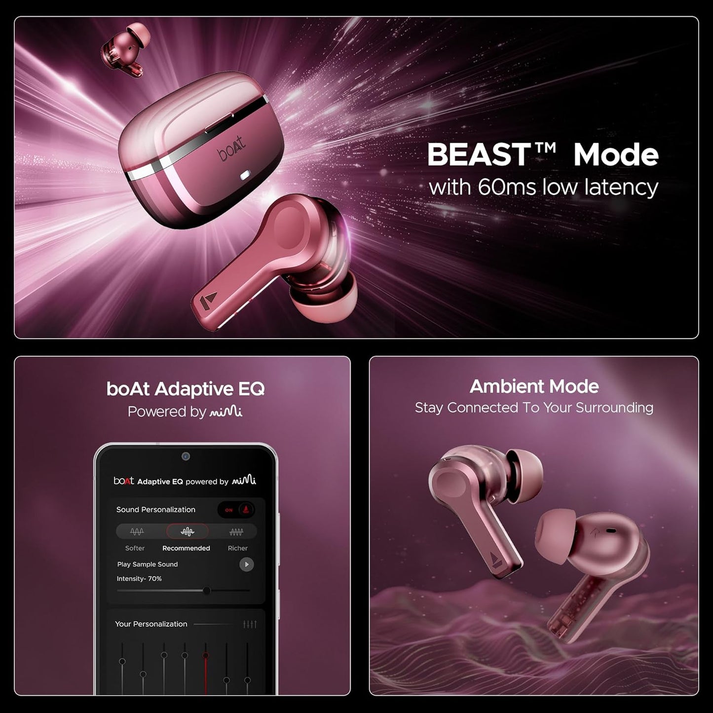 boAt Nirvana Space, 360º Spatial Audio, Active Noise Cancellation (~32dB), 100Hrs Battery, v5.3 Bluetooth Earbuds (5 Color options)