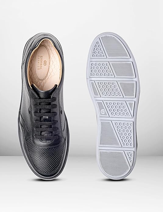 Symbol Premium Mens Smart Casual Lifestyle Leather Sneakers (Black)