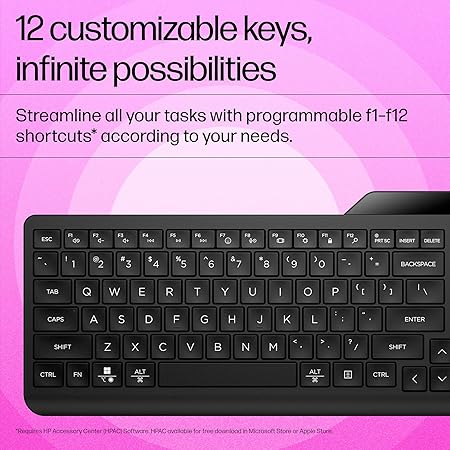 HP 460 Multi-Device Bluetooth Keyboard,Multi-OS,Slim Design(Full numpad),Upto 12 programmable Shortcut Keys, 2 AAA Batteries for 24 Months of Productivity,AES encrypted