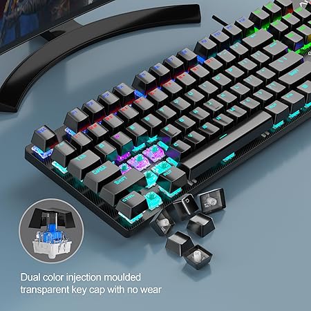 AULA S2022 Mechanical Wired Gaming Keyboard | Rainbow LED Backlit with Num Lock for Windows PC | 4 Kind of Rainbow Backlight Gaming Keyboard (Black)