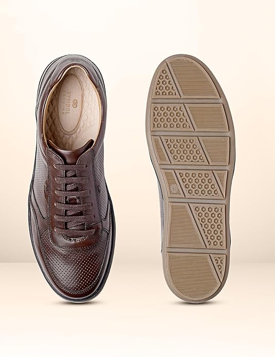 Symbol Premium Mens Smart Casual Lifestyle Leather Sneakers (Brown)
