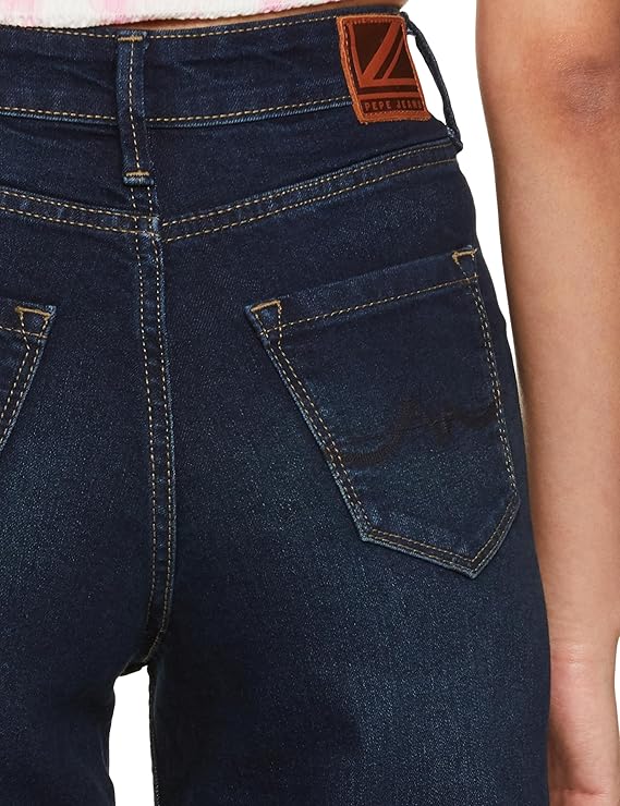 Pepe Jeans High Rise Dark Wash Cotton Relaxed Fit Women's Jeans
