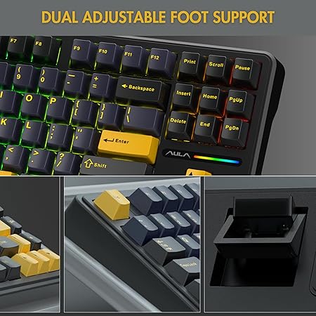 AULA F87 Wireless RGB Mechanical Gaming Keyboard | Tri Mode 2.4GHz/Type-C/BT 75% Gasket TKL Custom Hot Swappable Keyboard (Thunder Black | Graywood Switch)