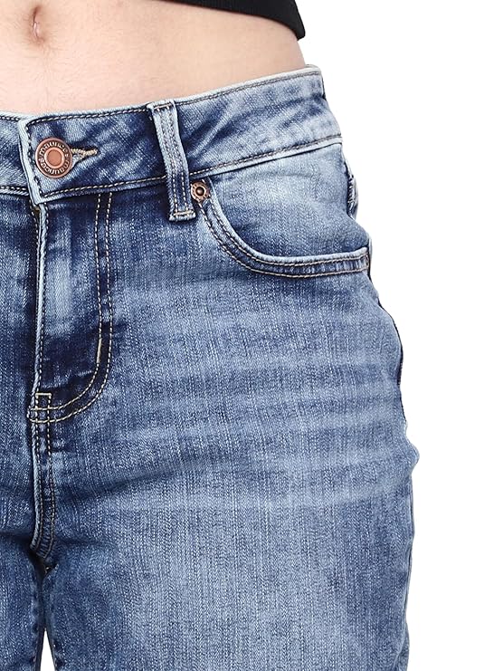 HAPPENING Plus Size Women -Curvy Slim Fit Stretch Denim Capri/Cropped Jeans- MID Rise -Above Ankle-Mid Blue - Waist Size 30(M) / 48(8XL) inch