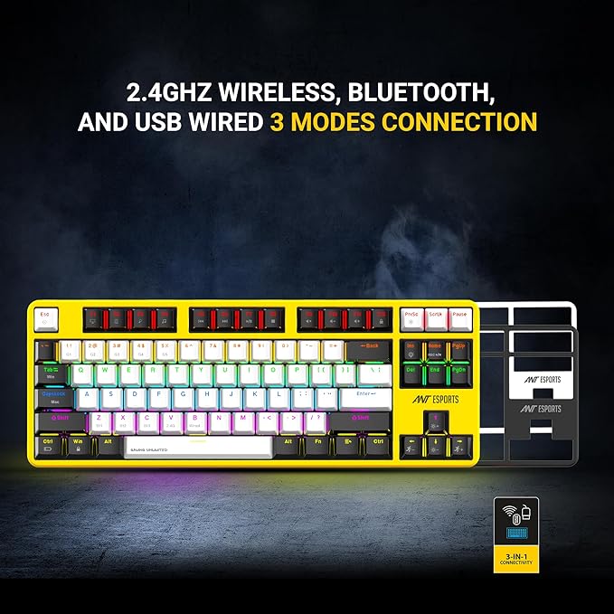 Ant Esports MK4500 Pro TKL, with 80% Mechanical Keyboard, 2.4G/BT5.0/Wired, Wireless Bluetooth Mechanical Keyboard 87 Keys, Gaming Keyboard, Red Switch, Black