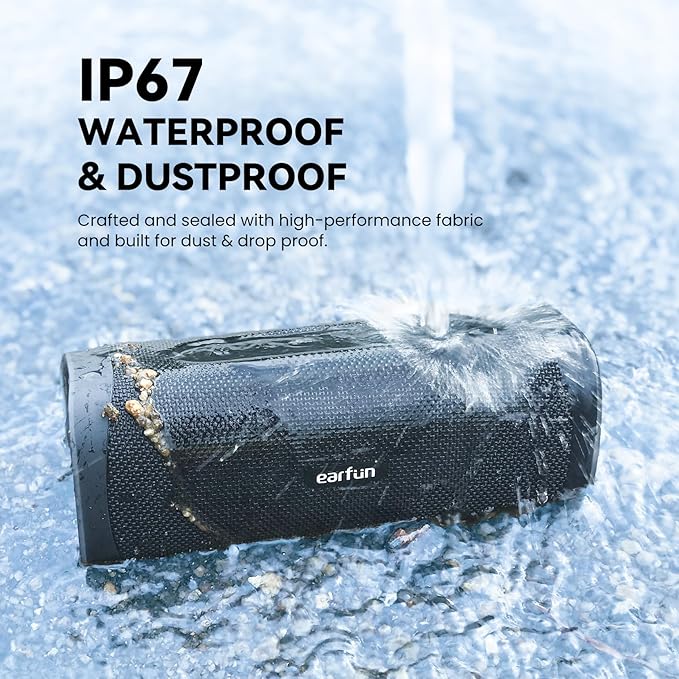 EarFun Bluetooth Speaker, UBOOM L Portable Speaker 28W Loud Stereo Sound, Rich Bass, IP67 Waterproof & Dustproof, Dual Pairing (Black)