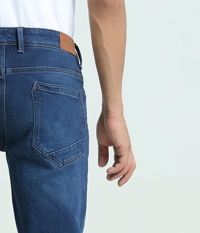 TURMS Men's Black Solid Mid Rise Stretchable Adventure Comfort Denim Pant Cotton Rich Jeans 30 Days No Wash Tailored Fit Casual Wear, Anti Stain Anti Odor Breathable (Available in Plus Sizes)