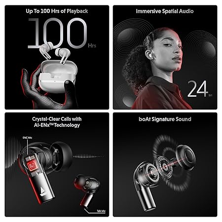 boAt Airdopes Ultra Pro (2025 Launch), 100Hrs Battery, Dual Pairing, 4Mics ENx, v5.3 Bluetooth Earbuds, TWS Ear Buds Wireless Earphones (2 Color options)