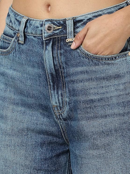 ONLY Women Blue Wide Leg High-Rise Highly Distressed Light Fade Jeans