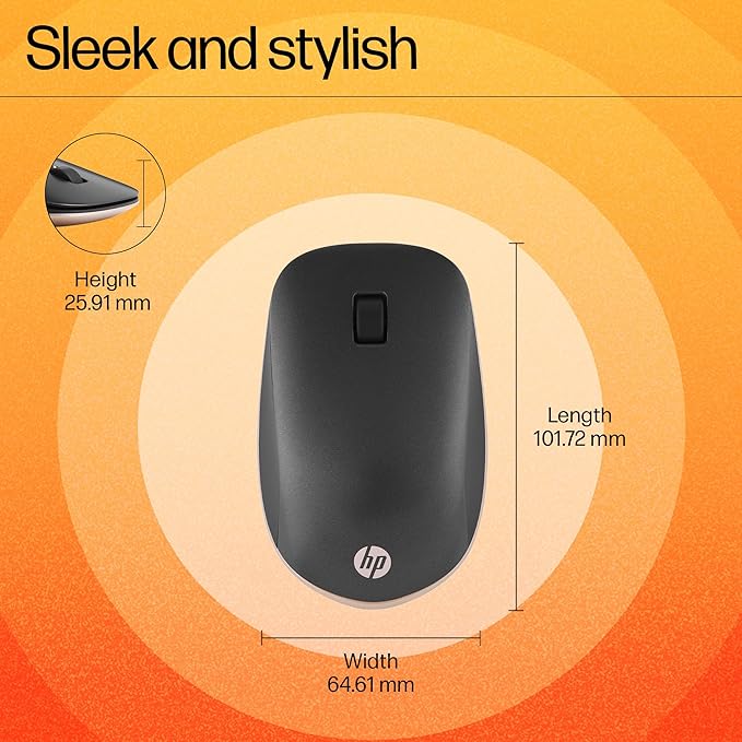 HP 410 Slim Bluetooth Mouse with 1200 DPI Optical Sensor,Ambidextrous Design,Compact Size,Portable, 12 Months Battery Life
