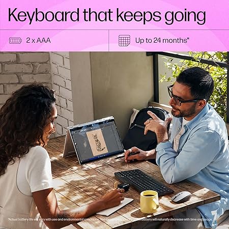 HP 460 Multi-Device Bluetooth Keyboard,Multi-OS,Slim Design(Full numpad),Upto 12 programmable Shortcut Keys, 2 AAA Batteries for 24 Months of Productivity,AES encrypted