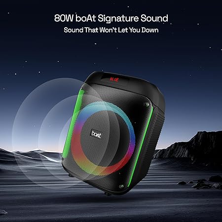 boAt PartyPal 220 Bluetooth Party Speaker w/ 80 W Signature Sound, Karaoke with Mic, RGB LEDs, Up to 6 hrs Playback (Midnight Black)