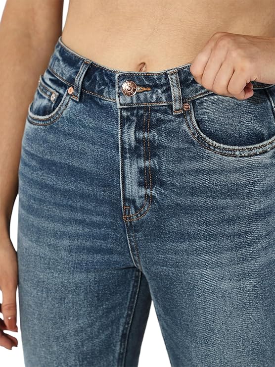 ONLY Women's Straight Fit High Rise Faded Jeans | Mom Jeans for Women