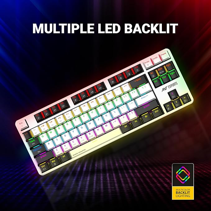 Ant Esports MK4500 Pro TKL, with 80% Mechanical Keyboard, 2.4G/BT5.0/Wired, Wireless Bluetooth Mechanical Keyboard 87 Keys, Gaming Keyboard, Red Switch, Black