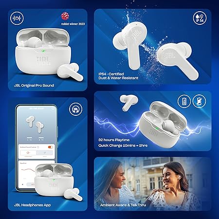JBL Vibe Beam in-Ear Wireless Earbuds (TWS) with Mic,App for Customized Extra Bass Eq,32 Hours Battery&Quick Charge (3 Color options)