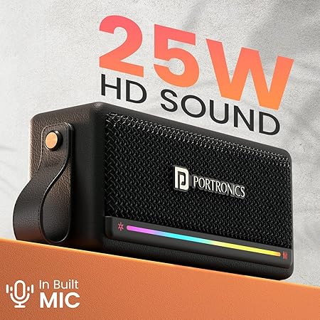 Portronics Harmony Mini 25W HD Premium Portable Bluetooth Speaker with Subwoofer, 6 Hours Playtime (Black)