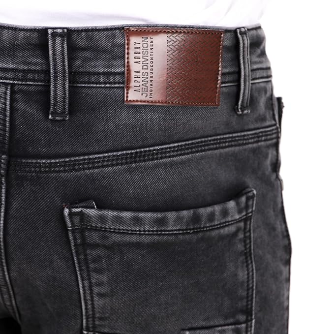 Alpha Array Men Comfort Regular Fit Jeans (Faded Black)