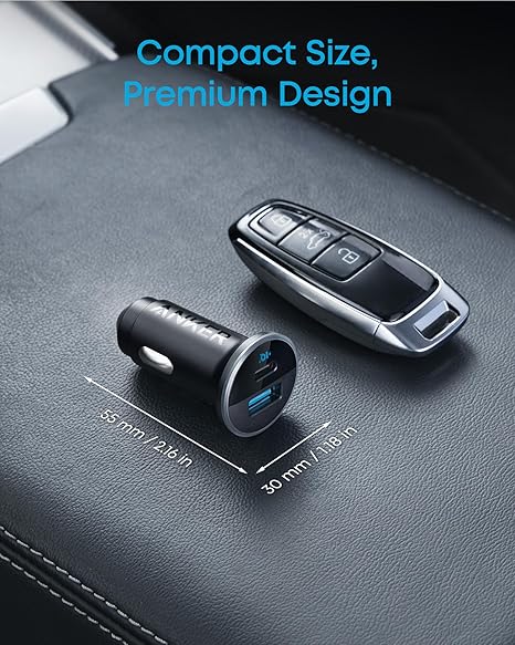 Anker 323 Car Charger 52.5W with PowerIQ 3.0 Ultra-Compact Dual-Port USB-C Fast Charing, Charge 2 devices simultaneously