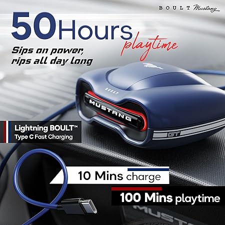 Mustang Torq Wireless in Ear Earbuds with 50H Playtime, App Support, Quad Mic ENC, 45ms Low Latency (3 color options)