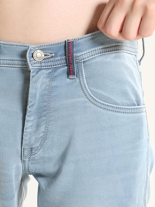 TURMS Men's Cool Tech ICY Comfort Solid Mid Rise Tailored Fit Stretchable Travel Edition Comfort Denim Jeans Cotton Rich Pant | 3Degree Cooler Anti Odor UV Protectant (Available in Plus Sizes)