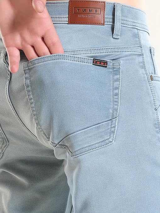 TURMS Men's Cool Tech ICY Comfort Solid Mid Rise Tailored Fit Stretchable Travel Edition Comfort Denim Jeans Cotton Rich Pant | 3Degree Cooler Anti Odor UV Protectant (Available in Plus Sizes)