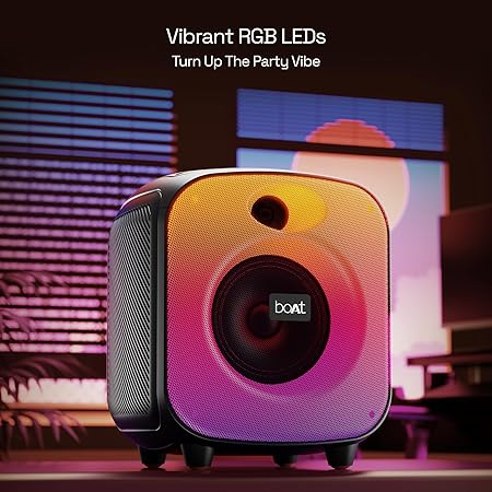 boAt PartyPal 63 Pro Bluetooth Speaker with 30 W Signature Sound, Karaoke with Mic, Customizable RGB LEDs, Wireless Mic, Upto 8 hrs Playback (Midnight Black)
