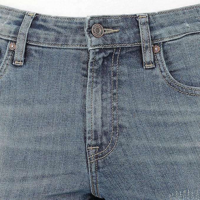 Everblue Men Solid Stretchable Blue Tapered Slim Fit Heavy Fade Midrise Jeans