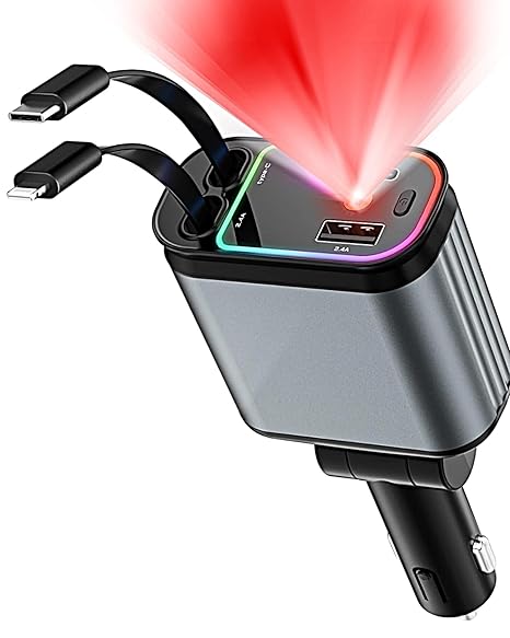 PROODOS Retractable Car Charger with Starlight Projection on Car Roof | Car Accessories Super Fast Car Charger 4 in 1