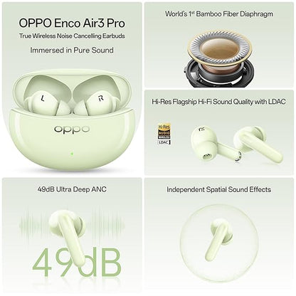 OPPO Enco Air3 Pro True Wireless in Ear Earbuds with Industry First Composite Bamboo Fiber, 49dB ANC, 30H Playtime (Green)