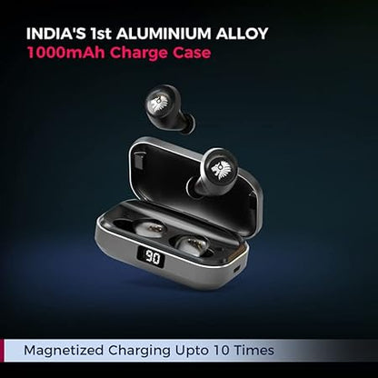 One Roar Denx45 Aluminium Alloy Bluetooth Truly Wireless in Ear Earbuds with Mic HD Dual, 60H Playtime (Dark Silver)