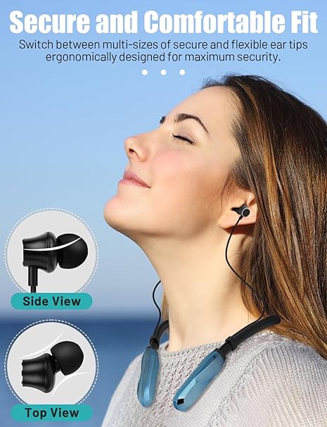 TERUBIN Neckband Bluetooth Headphones, 120H Long Playtime Wireless Stereo Neckband Earbuds with Microphone (Blue)