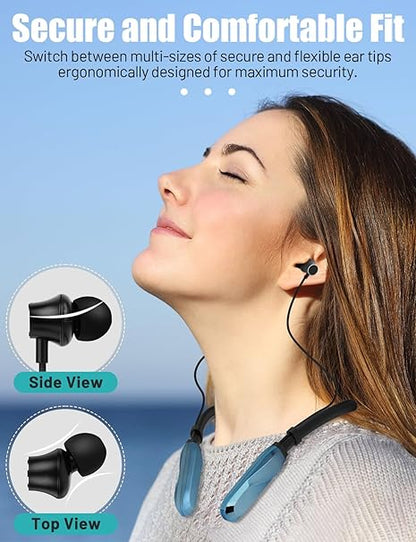 TERUBIN Neckband Bluetooth Headphones, 120H Long Playtime Wireless Stereo Neckband Earbuds with Microphone (Blue)