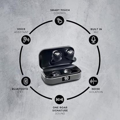 One Roar Denx45 Aluminium Alloy Bluetooth Truly Wireless in Ear Earbuds with Mic HD Dual, 60H Playtime (Dark Silver)