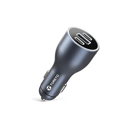 Toreto Turbo Ultra 120W Fast Charging Laptop/Mobile Car Charger (Quick Charge + PD) with 3 Ports Compatible with All Cars, Type C Cable Included(Grey)