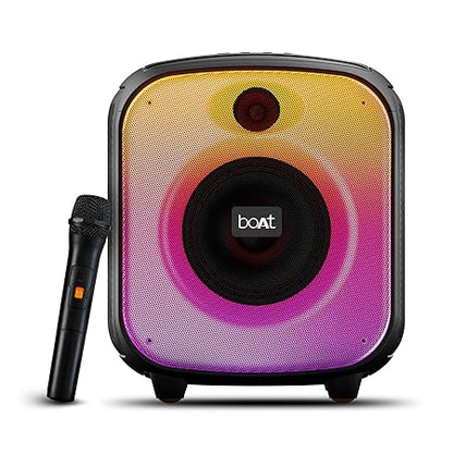 boAt PartyPal 63 Pro Bluetooth Speaker with 30 W Signature Sound, Karaoke with Mic, Customizable RGB LEDs, Wireless Mic, Upto 8 hrs Playback (Midnight Black)