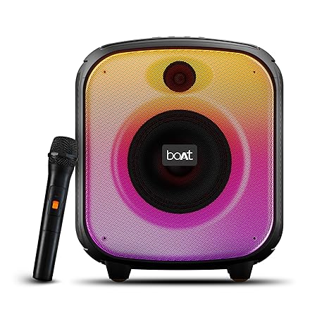 boAt PartyPal 63 Pro Bluetooth Speaker with 30 W Signature Sound, Karaoke with Mic, Customizable RGB LEDs, Wireless Mic, Upto 8 hrs Playback (Midnight Black)