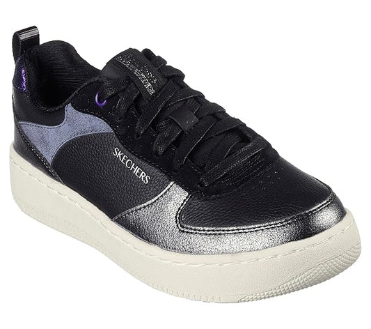 Skechers Women Sport Court 92 Sheer Shine Lace Up Shoe (Black)