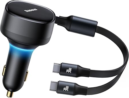 USB C Car Charger, Baseus Retractable Type C Car Charger 2-in-1 Car Charger 33W, Fast Car Charger Adapter