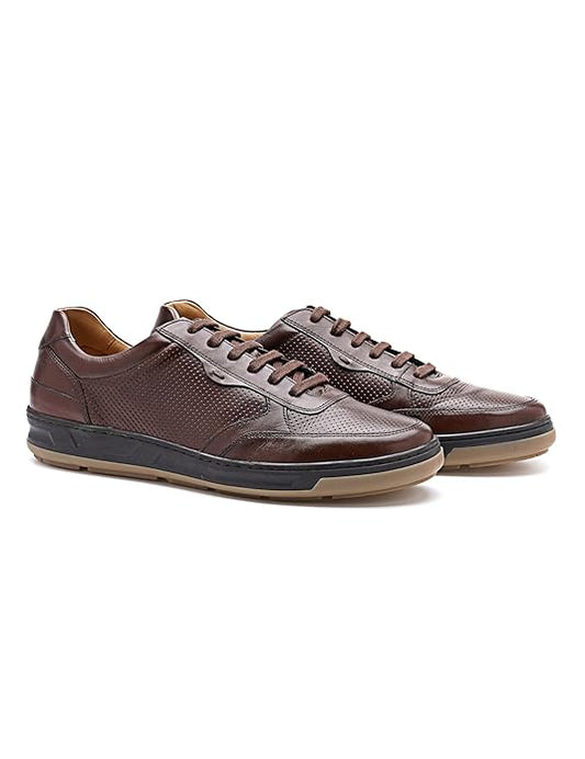 Symbol Premium Mens Smart Casual Lifestyle Leather Sneakers (Brown)