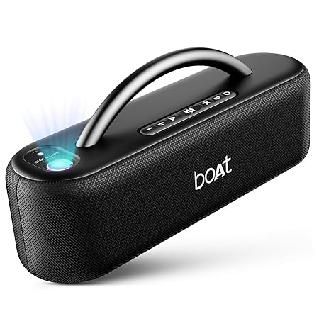 boAt Stone Lumos 60W Bluetooth Speaker w/ 7 LED Projection Modes, Hearables App Support, Dual EQs, Up to 9hrs of Playtime (Midnight Black)