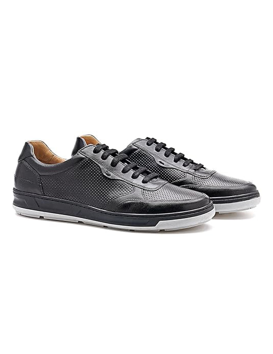 Symbol Premium Mens Smart Casual Lifestyle Leather Sneakers (Black)